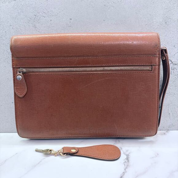 Vintage Burberry Brown Leather Clutch-Style Briefcase – Push Lock w/ Key - Picture 2 of 12